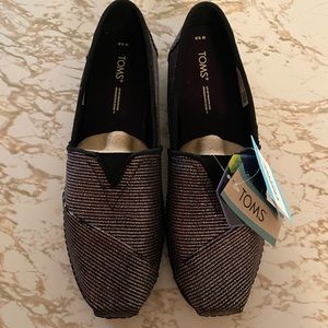Tom’s Alpargata Leather Wrap Black Glitter Rib Knit shoes